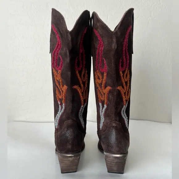 Steve Madden Graciella western flame leather distressed cowgirl boots 11 NEW
