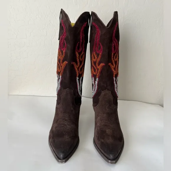 Steve Madden Graciella western flame leather distressed cowgirl boots 11 NEW