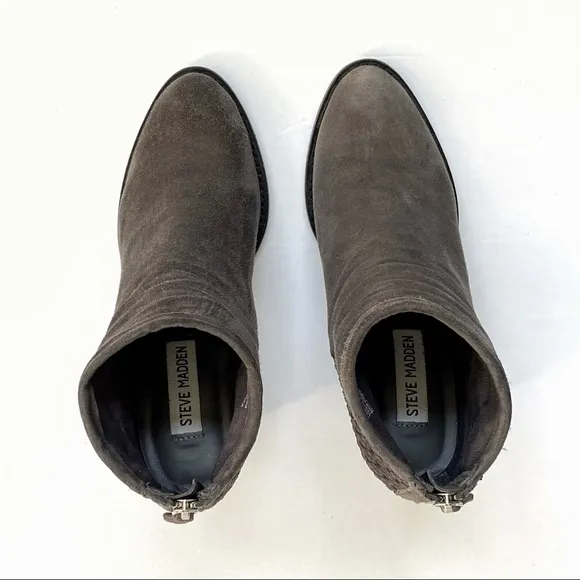 Steve Madden gray suede chunky heel ankle booties