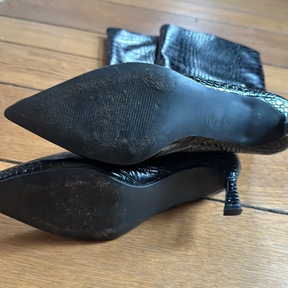 Steve Madden Lavan Black Croc Crocodile Kitten Heel Boots Knee High Leather 9