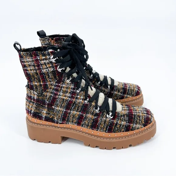 Steve Madden Rainier Rust Multi Tartan Plaid Ankle Boots Size 10