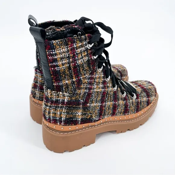 Steve Madden Rainier Rust Multi Tartan Plaid Ankle Boots Size 10