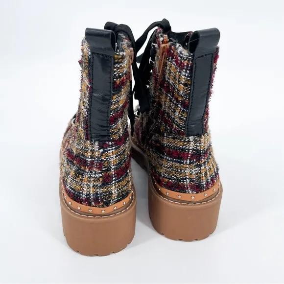 Steve Madden Rainier Rust Multi Tartan Plaid Ankle Boots Size 10