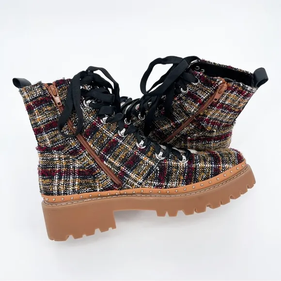 Steve Madden Rainier Rust Multi Tartan Plaid Ankle Boots Size 10
