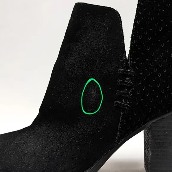 Steve Madden Shepp Perforated Suede Boot Notched Whipstitched Block Heel Black 9