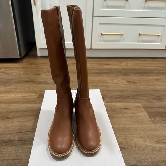 Steven by Steve Madden Calda KneeHigh Riding Boot Cognac Brown Retro Vintage NEW