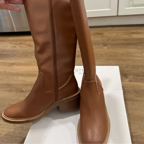 Steven by Steve Madden Calda KneeHigh Riding Boot Cognac Brown Retro Vintage NEW