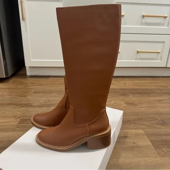 Steven by Steve Madden Calda KneeHigh Riding Boot Cognac Brown Retro Vintage NEW