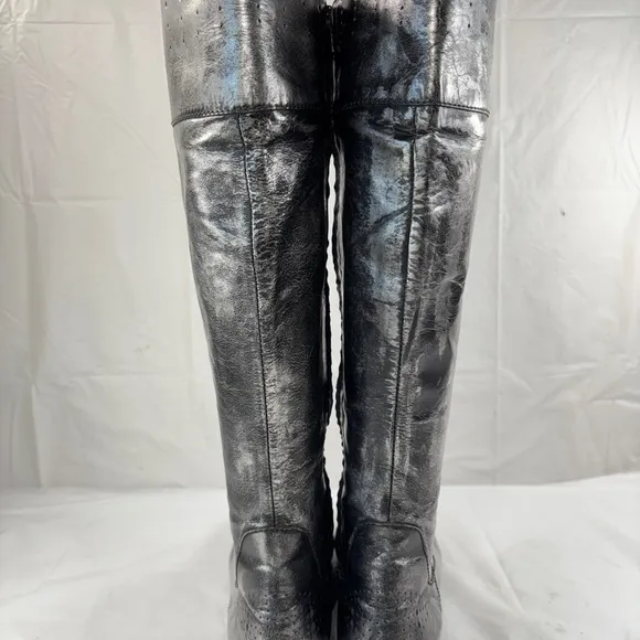 Steven by Steve Madden Sander Gunmetal Leather Knee High Riding Boots. Size 7.5