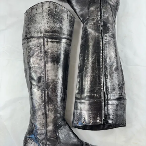 Steven by Steve Madden Sander Gunmetal Leather Knee High Riding Boots. Size 7.5