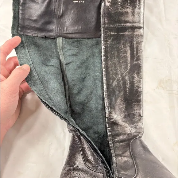 Steven by Steve Madden Sander Gunmetal Leather Knee High Riding Boots. Size 7.5