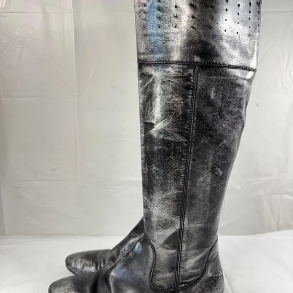 Steven by Steve Madden Sander Gunmetal Leather Knee High Riding Boots. Size 7.5
