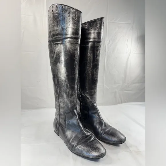 Steven by Steve Madden Sander Gunmetal Leather Knee High Riding Boots. Size 7.5