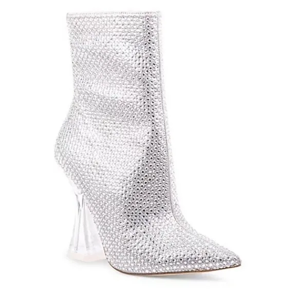 Steven Madden Booties Boots Vivy Silver Sparkle Shiny Gem Boots - size 6M