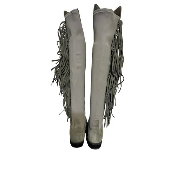 Stuart Weitzman •6• Mane Fringe Over the Knee Taupe Beige Suede 50/50 Boots NEW