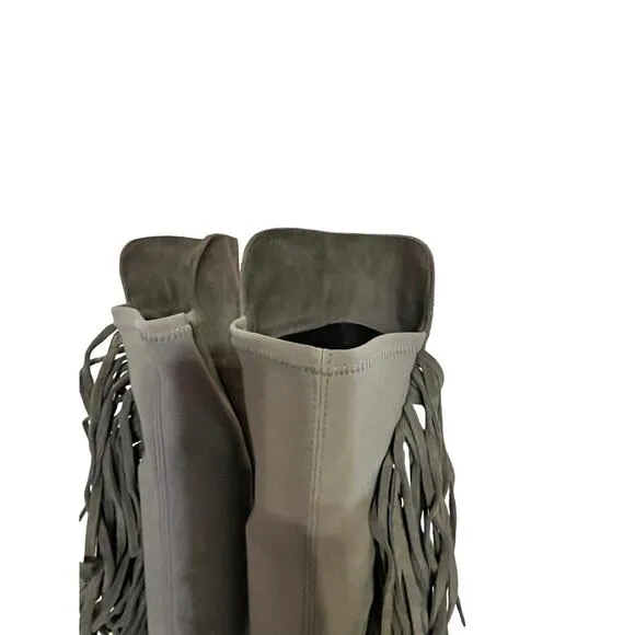 Stuart Weitzman •6• Mane Fringe Over the Knee Taupe Beige Suede 50/50 Boots NEW
