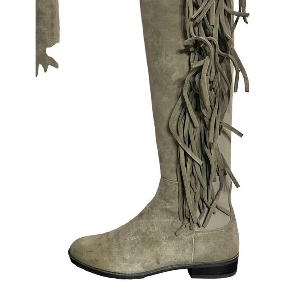 Stuart Weitzman •6• Mane Fringe Over the Knee Taupe Beige Suede 50/50 Boots NEW