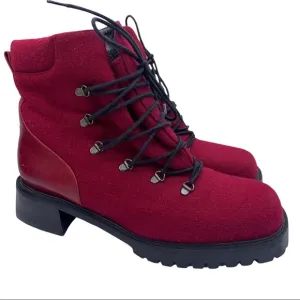 Stuart Weitzman ankle combat boots wool/leather wine color women’s Size 8