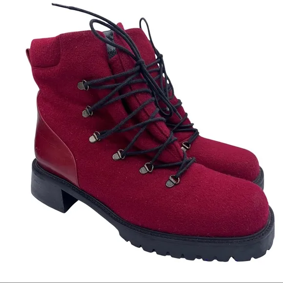 Stuart Weitzman ankle combat boots wool/leather wine color women’s Size 8