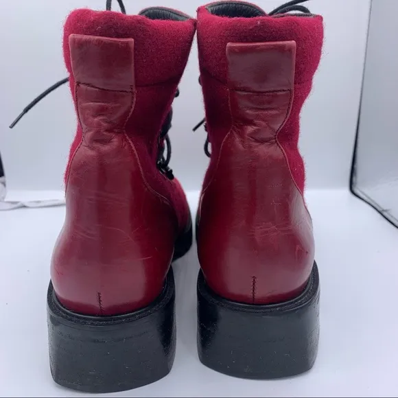Stuart Weitzman ankle combat boots wool/leather wine color women’s Size 8
