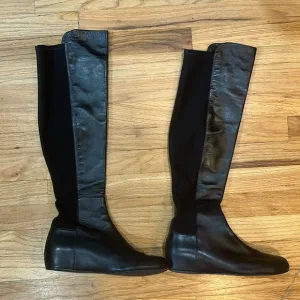Stuart weitzman black leather wedge boot