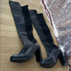 Stuart Weitzman Black Over the Knee Boots with Chunky Heel