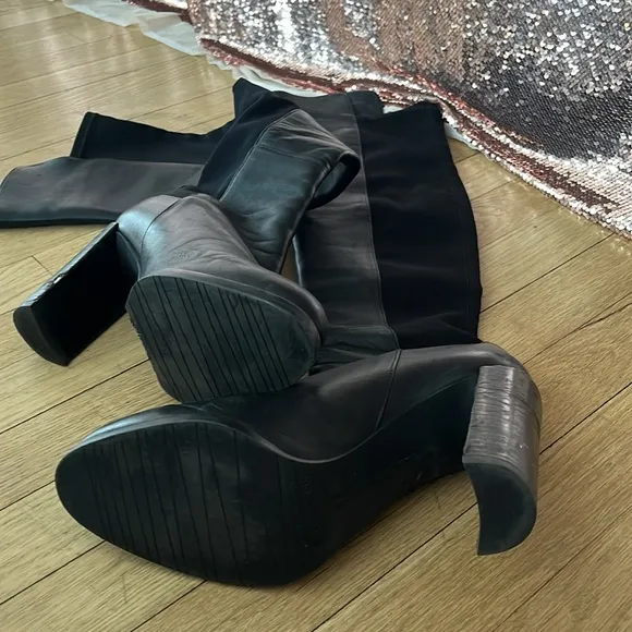 Stuart Weitzman Black Over the Knee Boots with Chunky Heel