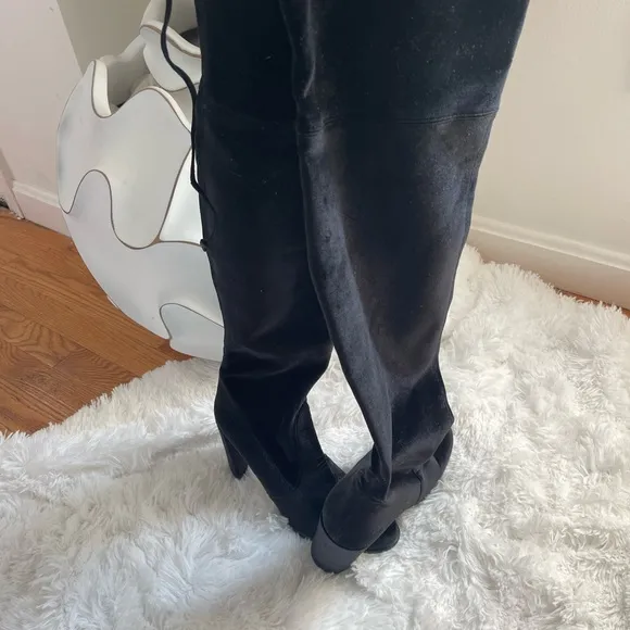 Stuart Weitzman Black Over the Knee Boots with Chunky Heel