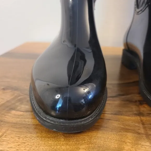 Stuart Weitzman Black Rubber &amp; Quilted Leather Rain Boots