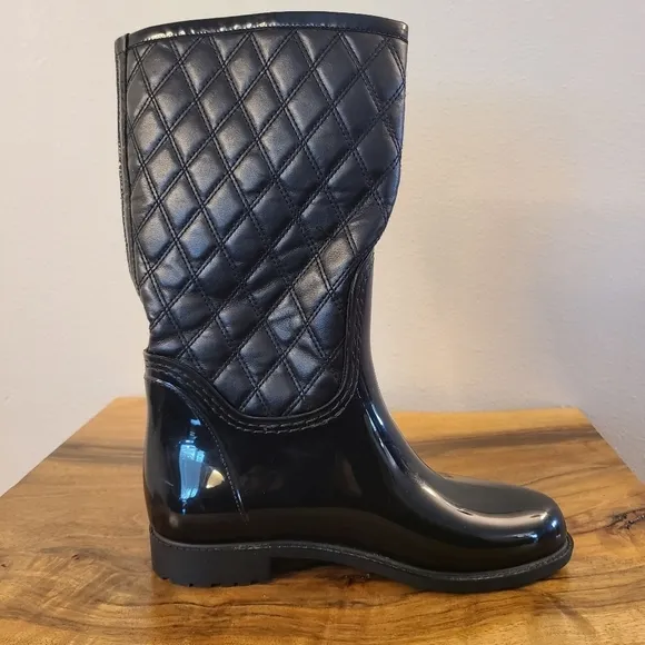 Stuart Weitzman Black Rubber &amp; Quilted Leather Rain Boots
