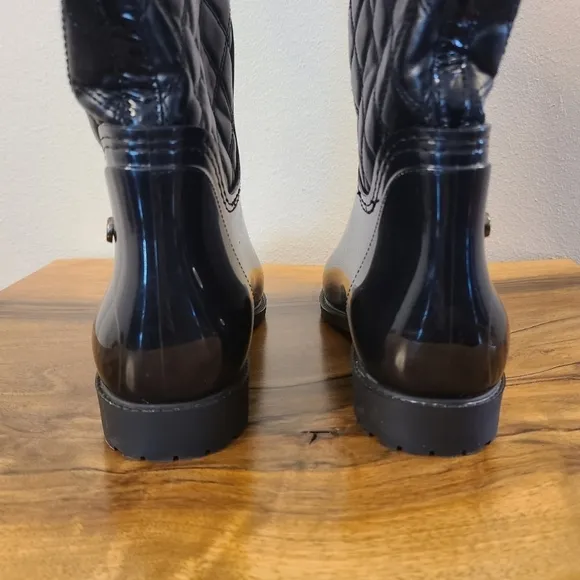 Stuart Weitzman Black Rubber &amp; Quilted Leather Rain Boots