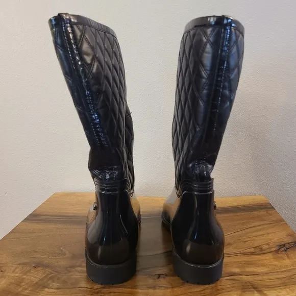 Stuart Weitzman Black Rubber &amp; Quilted Leather Rain Boots