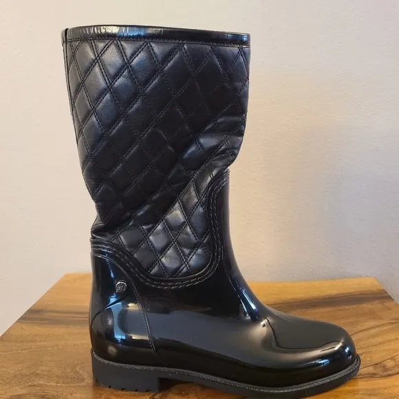 Stuart Weitzman Black Rubber &amp; Quilted Leather Rain Boots
