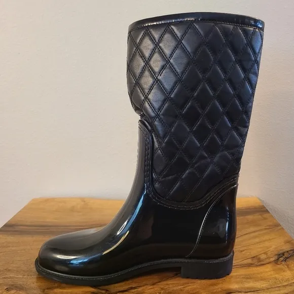Stuart Weitzman Black Rubber &amp; Quilted Leather Rain Boots