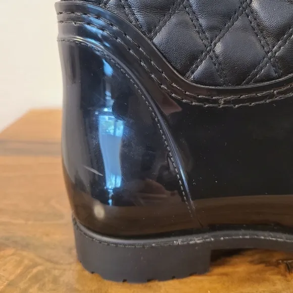 Stuart Weitzman Black Rubber &amp; Quilted Leather Rain Boots