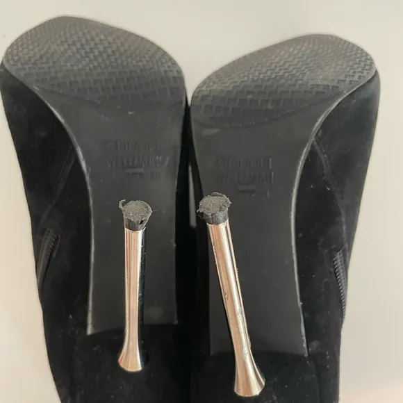 Stuart Weitzman Black Stiletto Ankle Boots with Silver Heel Size 5.5