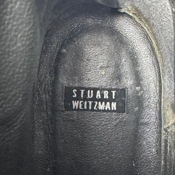 Stuart Weitzman Boots  Black Leather Ankle Square Toe Block Heel  Women
