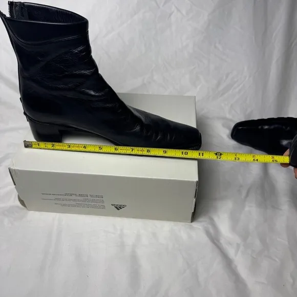 Stuart Weitzman Boots  Black Leather Ankle Square Toe Block Heel  Women