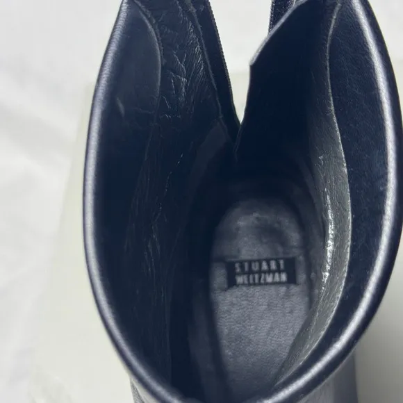 Stuart Weitzman Boots  Black Leather Ankle Square Toe Block Heel  Women