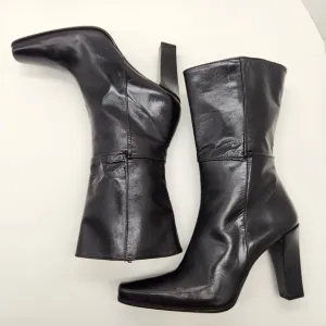 Stuart Weitzman boots women's 7B brown glossy leather high heel mid calf luxury