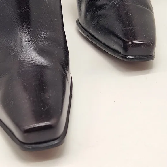 Stuart Weitzman boots women's 7B brown glossy leather high heel mid calf luxury