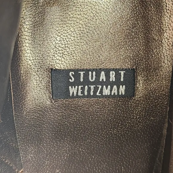 Stuart Weitzman boots women's 7B brown glossy leather high heel mid calf luxury