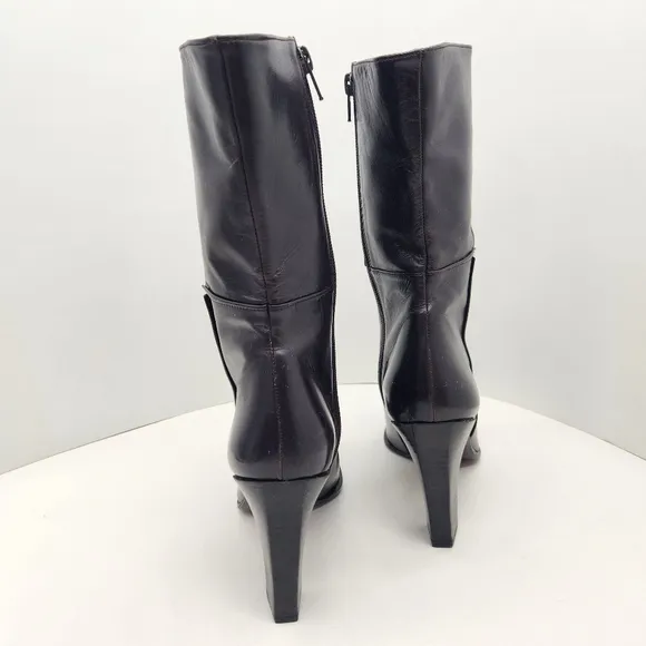 Stuart Weitzman boots women's 7B brown glossy leather high heel mid calf luxury