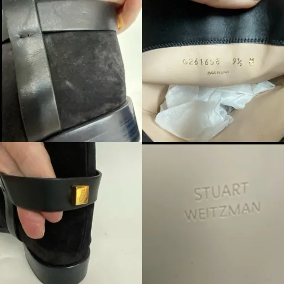 Stuart Weitzman Casey Boots Black Suede Leather Harness Riding Boot US 9.5 $695
