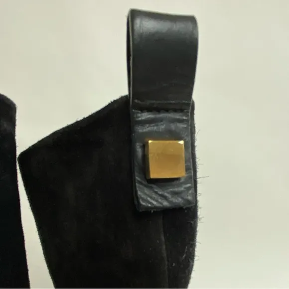 Stuart Weitzman Casey Boots Black Suede Leather Harness Riding Boot US 9.5 $695