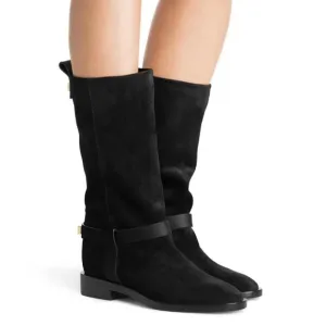 Stuart Weitzman Casey Boots Black Suede Leather Harness Riding Boot US 9.5 $695