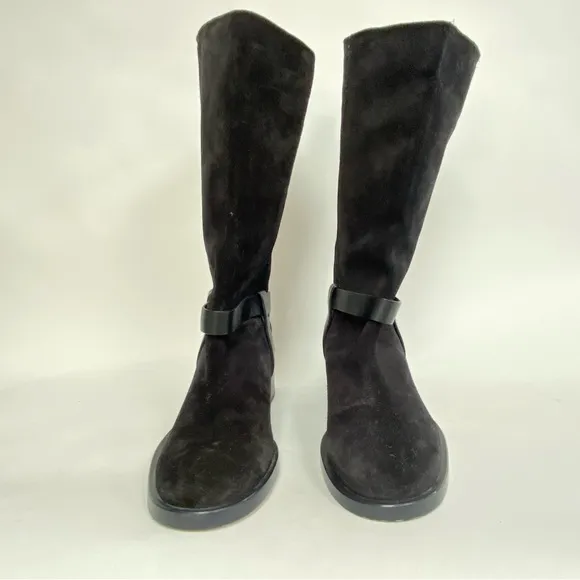 Stuart Weitzman Casey Boots Black Suede Leather Harness Riding Boot US 9.5 $695