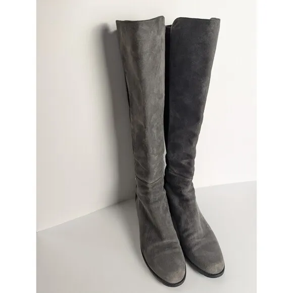 Stuart‎ Weitzman Gray And Black 5050 Suede Knee Boots Size 7.5M Stretch Low Heel