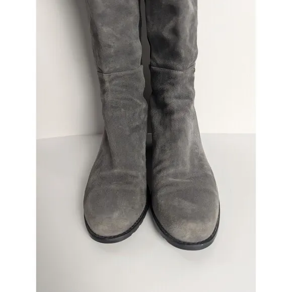 Stuart‎ Weitzman Gray And Black 5050 Suede Knee Boots Size 7.5M Stretch Low Heel