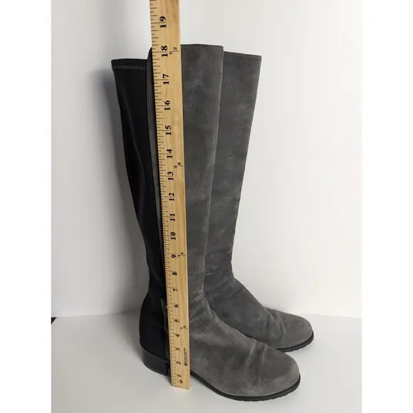 Stuart‎ Weitzman Gray And Black 5050 Suede Knee Boots Size 7.5M Stretch Low Heel